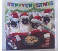 Kerstkaart - Happy christmas Pugs - Text inside: Merry Christmas an a Happy New Year