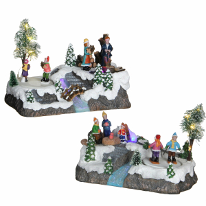 Winter Scenery Children skiing - battery operated - l25xw15xh16cm
