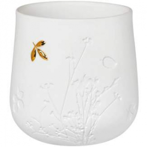 Porcelain light 8cm x 8cm - White with golden leaf