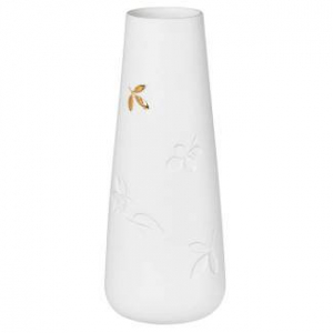 Vase 8cm x 21cm - White porcelain with golden leaf