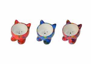 POMME PIDOU @ HOME FEEDING BOWLS CAT - Red with harts - 13x13x12,3cm