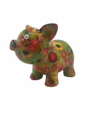 Babette - Moneybox Pig - green with flowers - 19,5x10x14,6 cm