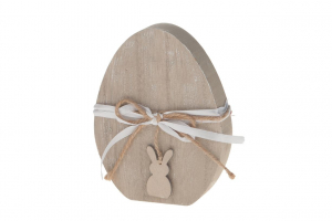 Wooden egg with rabbit 11.8x15x2.5cm Natural-wash