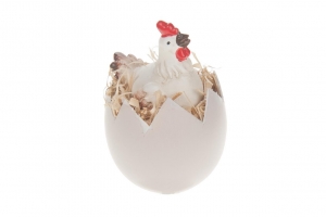 Polyresin chicken on egg 13x8.5x6.5cm White