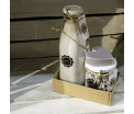 Gift set 'Shades of Grey' - Glass bottle Salt Scrub 750ml, Glass pot Mini Hand Soap 450gr, 1 piece of Soap