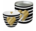 Big Mug GB Heart and Stripes real gold - Grote mok uit porselein met een gouden applicatie in een luxe bijpassende geschenkverpakking. Inhoud mok 0,45ltr.