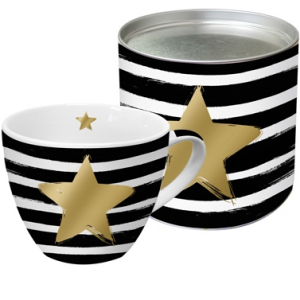Big Mug GB Star and Stripes real gold - Grote mok uit porselein met een gouden applicatie in een luxe bijpassende geschenkverpakking. Inhoud mok 0,45ltr.