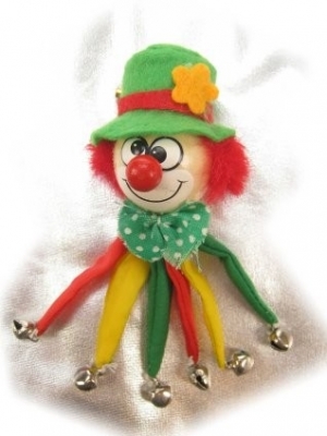 Broche clown met hoedje rood geel groen