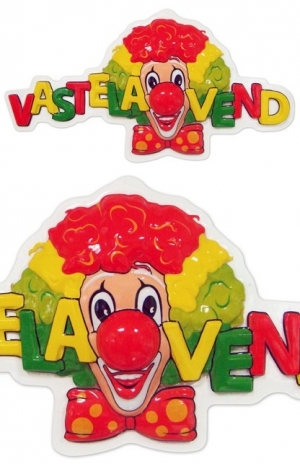 Wanddeco clown rood geel groen vastelaovend 55x26 cm