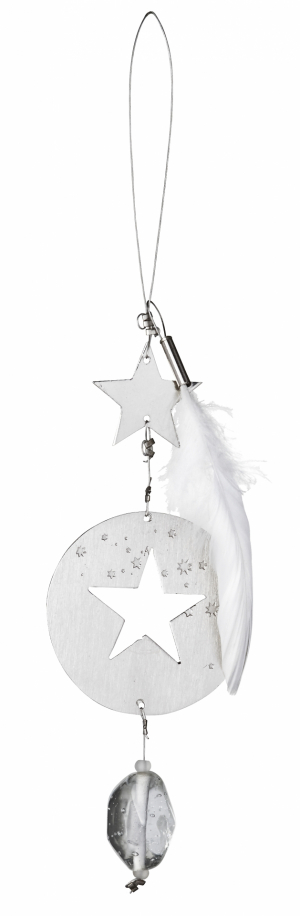 Ice star ornament - Star 01 - 10cm - 14cm - Brass, emossed, silver-plated with clear glass pearls and real feathers, steel hanger - Räder - Design Stories