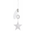 Ice star ornament - Star 03 - 10cm - 14cm - Brass, emossed, silver-plated with clear glass pearls and real feathers, steel hanger - Räder - Design Stories