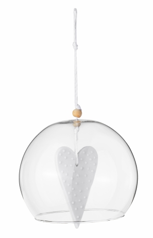 Ornament bauble - Heart - Mouth blown glass bauble with porcelain element, wooden beads and cotton hanger - Räder - Design Stories,
