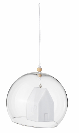 Ornament bauble - House - Mouth blown glass bauble with porcelain element, wooden beads and cotton hanger - Räder - Design Stories,