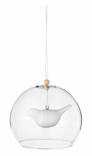Ornament bauble - Bird - Mouth blown glass bauble with porcelain element, wooden beads and cotton hanger - Räder - Design Stories,