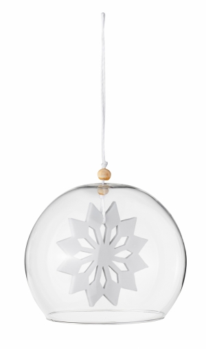 Ornament bauble - Ice Crystal - Mouth blown glass bauble with porcelain element, wooden beads and cotton hanger - Räder - Design Stories,