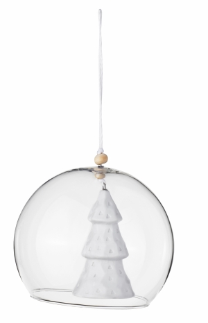 Ornament bauble - Christmas tree - Mouth blown glass bauble with porcelain element, wooden beads and cotton hanger - Räder - Design Stories,