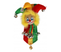 Broche clown met belletjes op banner rood/geel/groen