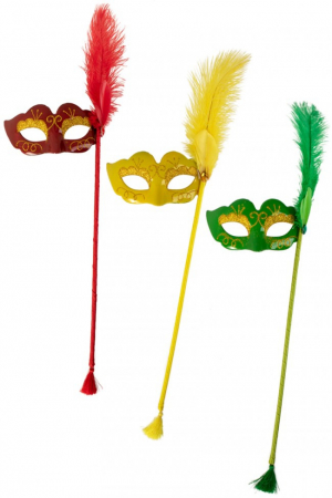 Oogmasker op stok rood/geel/groen 25 x 10 cm. Set van 3