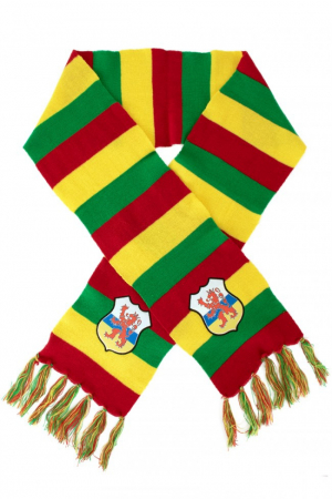 Sjaal gebreid rood/geel/groen met logo Limburgse leeuw 200 x 20 cm