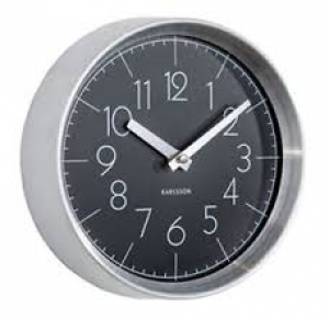 Karlsson - Wall clock model Convex, Brushed alu case - Black - 22cmX7,5cm - 1AA batt. excl.