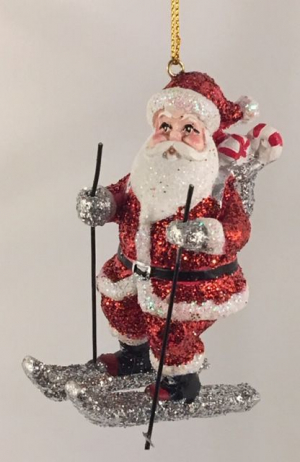 Kurt S. Adler - Skiing Santa w/glitter