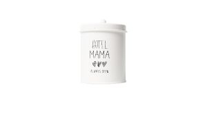 Round Tin With Ball Lid 'Hotel Mama' White11x9cm