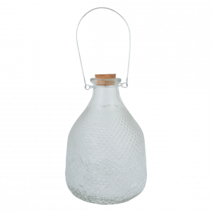 Vintage wespenpot, ruitjesglas L - L 14,8 x B 14,8 x H 21,5 - Materiaal Glas, kurk, draadVul de glazen pot met limonade of azijn zodat de wespen naar de val gelokt worden.