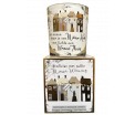 Giftbox - Proficiat met jullie nieuwe woning - tekst glas: zie foto - Jar Candle - Vanilla - Een heerlijke zachte vanille geur - Brandtijd: +/- 45 uur Formaat kaars : 72x80 mm - Formaat box: 80x90mm