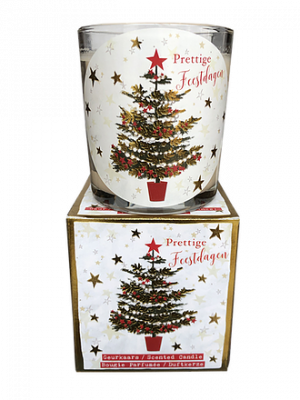 Giftbox Christmas - Fijne feestdagen kerstboom - Jar Candle - Vanilla - Een heerlijke zachte vanille geur - Brandtijd: +/- 30/45 uur Formaat kaars : 72x80 mm - Formaat box: 80x90mm