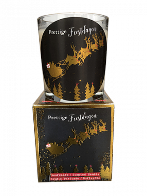 Giftbox Christmas - Prettige feestdagen slee en rendieren - Jar Candle - Vanilla - Een heerlijke zachte vanille geur - Brandtijd: +/- 30/45 uur Formaat kaars : 72x80 mm - Formaat box: 80x90mm