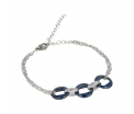 My Bendel - Godina - Mooie zilverkleurige schakelarmband van edelstaal met drie 12mm brede blauwe keramische ringen. Verstelbaar van 160mm tot 210mm. Blijft mooi, verkleurt niet en hypoallergeen.