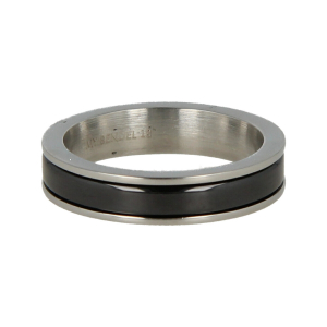 Elegante 4,5mm zilverkleurige edelstalen ring met glad gepolijst zwart keramiek. Maat 19. Blijft mooi, verkleurt niet en is hypoallergeen