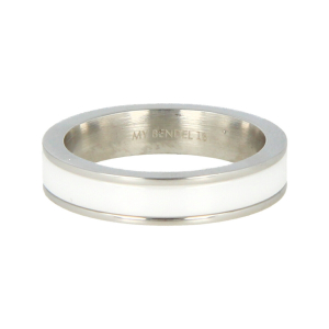 Elegante 4,5mm zilverkleurige edelstalen ring met glad gepolijst wit keramiek. Maat 17. Blijft mooi, verkleurt niet en is hypoallerge
