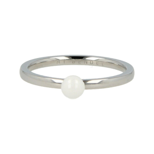 Godina - Elegante 1,5mm brede zilverkleurige ring met wit keramieken bol. Blijft mooi, verkleurt niet en hypoallergeen. 19mm