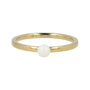 My Bendel - Godina - Goudkleurige edelstalen ring met witte keramieke bol. 1,5mm ring met 4mm bol. Blijft mooi, verkleurt niet en hypoallergeen. Maat 17