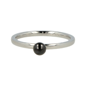 Godina - Elegante 1,5mm brede zilverkleurige ring met zwart keramieken bol. Blijft mooi, verkleurt niet en hypoallergeen. 17mm