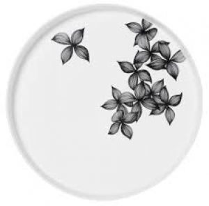 Tray Large 30cm x 3,5 cm - White porcelain with black painted leaves