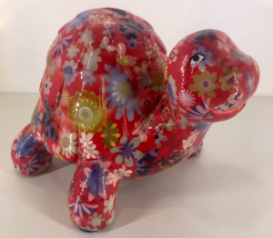 Quickie - Moneybank Turtle - Red with flowers