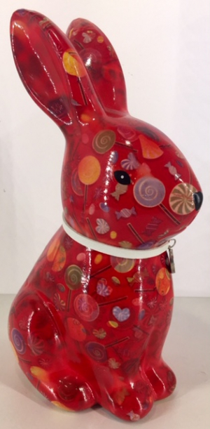 Nina - Moneybank rabbit - Red with candy and lollipop