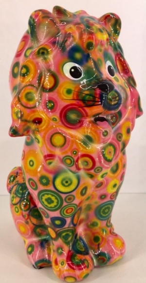 Leo Moneybank Lion - Pink with Circles Multicolour