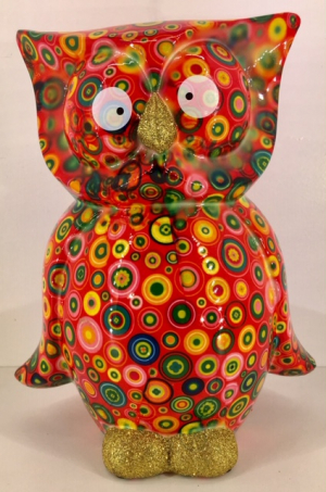 Big Bo - Moneybank Owl XL - Red with Flowers