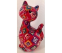 Caramel - Moneybank Cat - Red with Multicolour Squares