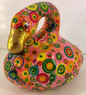 Lilly Moneybank Flamingo - Pink with Multicolour Circles