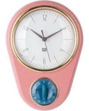 Pink Clock with kitchen timer Retro , 23X16cm, (excl. 1AA batt)