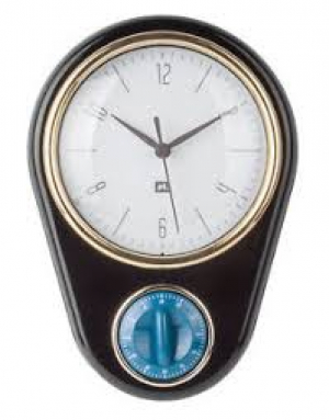 Black Clock with kitchen timer Retro , 23X16cm, (excl. 1AA batt)