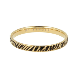 My Bendel - Picolo - Elegante 2mm brede goudkleurige edelstalen ring met zebraprint. Blijft mooi, verkleurt niet en hypoallergeen - maat 19