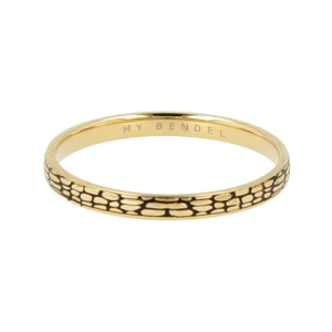 My Bendel - Picolo - Elegante 2mm brede goudkleurige edelstalen ring met snakeprint. Blijft mooi, verkleurt niet en hypoallergeen - maat 18