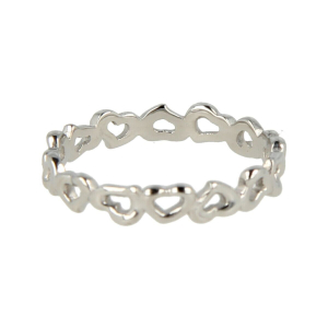 My Bendel - Picolo - Elegante 3,5mm brede zilver kleurige edelstalen ring met open hart bewerking. Blijft mooi, verkleurt niet en hypoallergeen - maat 17