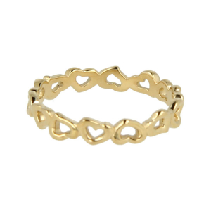 My Bendel - Picolo - Elegante 3,5mm brede goud kleurige edelstalen ring met open hart bewerking. Blijft mooi, verkleurt niet en hypoallergeen - maat 17