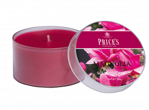 Tin Candle - Magnolia - Toetsen van de zoete magnoliabloem in perfecte harmonie met een zacht vleugje roos en jasmijn. - Brandtijd: +/- 30 uur Formaat: 66 × 42 mm -